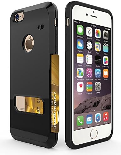 iPhone 6s Plus Case, Apoptech Heavy Duty Protective Slim Shell iPhone 6s Plus Wallet Case Card Slot Dual Layer Tough Back Armor Flexible Bumper + PC Cover Hybrid Case for iPhone 6s Plus/6 Plus Black
