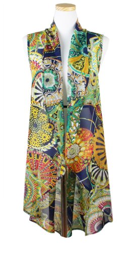 ililily Sleeveless Printed Chiffon Suit Vest Drape Long Medium Short Waistcoat