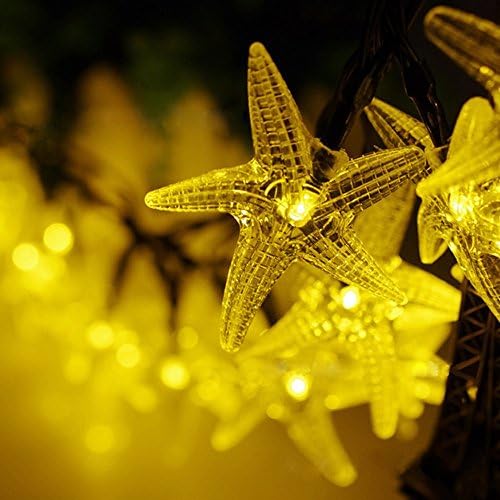 LED SopoTek 4.8meters 20LED Bulbs Starfish Solar Fairy String Lights for Outdoor Decorative Gardens Lawn, Patio, Christmas Trees, Weddings,Indoor and Outdoor Use (20LED Warm white)