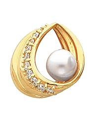 18K Yellow Gold White Akoya Cultured Pearl and Diamond Pendant -- LIFETIME WARRANTY