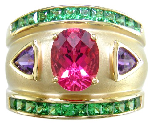 18KT Rubellite, Amethyst & Tsavorite Cigar Band