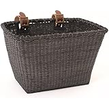 Retrospec Bicycles Cane Woven Rectangular "Toto" Basket with Authentic Leather Straps and Brass Buckles