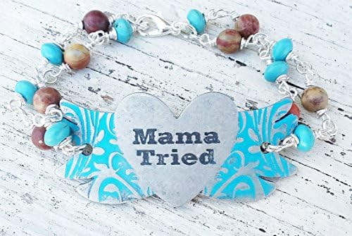 Mama Tried Bracelet, Turquoise Silver Chain Link Bracelet, Western Southwest Jewelry