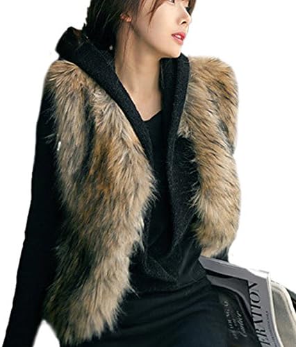 ROPALIA Women Winter Faux Fur Waistcoat Sleeveless Short Vest Gilet Outwear Coat