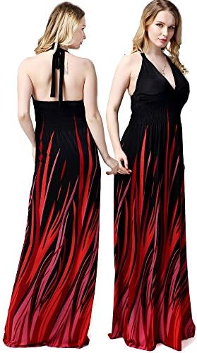 Women Plus Size Sexy V Neck Printed Backless Halter Maxi Evening Dress (2XPlus)