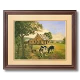 Country Cows House Flower Folk Animal Picture Framed Art Print by 