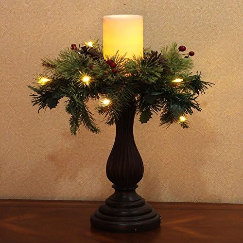 Yuir Home Impressions 16"H Brown Cedar candle holder with Mixed Pine