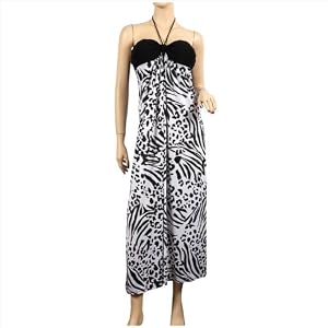 Sexy Black White Designer Print Plus Size Halter Dress