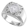 Sterling Silver Men's Ring - Clear CZ - 5mm Band Width - 15mm Face Height - Sizes: 8-13