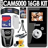 Coby CAM5000 720P 5MP 4X Digital Zoom 2in TFT LCD Digital HD Camcorder Camera (Black) With 16GB Accessory Bundle