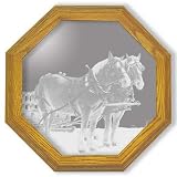 Decorative Framed Mirror Wall Decor With Draft Horses Etched Mirror - Draft Horses Decor - Unique Draft Horses Gift Ideas - Ready To Hang - 28