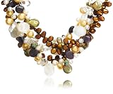 Sterling Silver 4-Row Coin Pearl, Amethyst, Mother-of-Pearl & Quartz Necklace, 16