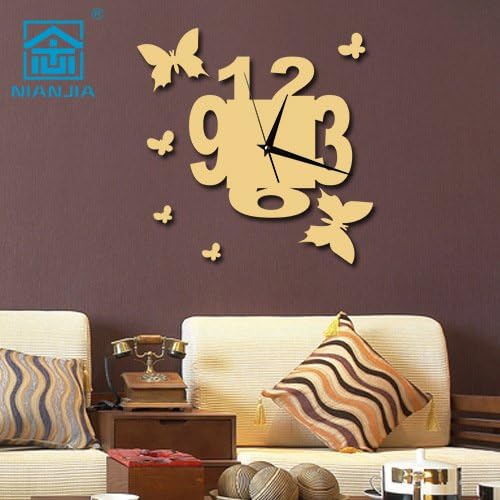 TONPAR PS Butterfly wall sticker DIY wall sticker wall clock creative fashion sofa TV background wall sticker wall clock , golden mirror