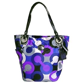 discount Coach Signature Alex Op Art Blue Multiprint Tote for sale