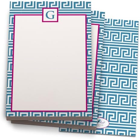 Blue and Hot Pink 'Greek' Note Pad with 'G' Monogram. 24 Luxe Cover Stock Sheets per set. 2-pack.