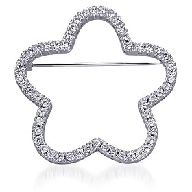 Dazzle With Your Style: Sterling Silver Open Flower Pin with Cubic Zirconia