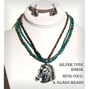 Necklace Set Horse Head Pendant & Earrings S7033LAS/TQ