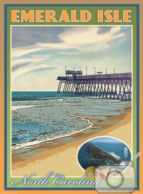 Emerald Isle North Carolina Art Deco Style Vintage Travel Poster by Aurelio Grisanty