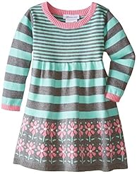Girls Cotton Pleated Striped Print Floral Print Sweater Princess Seams   Waistline Jumper 