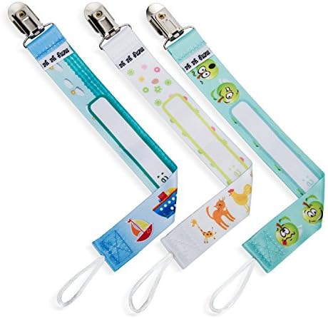 Pacifier Clip with Plastic Teeth - 3 Pack - Cute 2-Sided Design - Universal Soothie Pacifier Holder for Boys and Girls