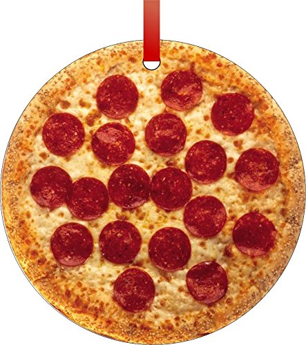 Pepperoni Pizza-Round Aluminum Christmas Ornament with a Red Satin Ribbon/Holiday Hanging Tree Ornament/Double-Sided Decoration/Great Unisex Holiday Gift! Pepperoni Pizza-Round Aluminum Christmas Ornament with a Red Satin Ribbon/Holiday Hanging Tree Ornament/Double-Sided Decoration/Great Unisex Holiday Gift!