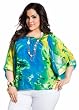 Ashley Stewart Womens Plus Size Tropical Square Neck Blouse
