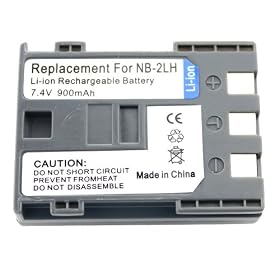FlyPower 2 x 7.4V 900mAh NB-2L NB-2LH Battery for Canon 400D Rebel XT Xti MV5 MV6 MV790 MV800 MV830 MV890