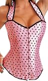 FUNFASH PINK BLACK POLKA DOT BONED CORSET LACE UP BUSTIER