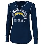 NFL Women's San Diego Chargers Gameday Gal III Long Sleeve Split Crew Neck Thermal Tee (Athletic Navy/White, Small)