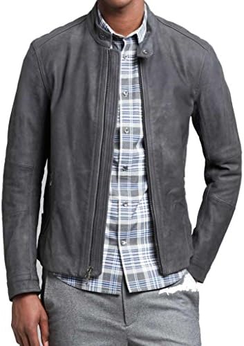 SkinsDesign Men's Leather Biker Jacket MJ182 X-Large Gray