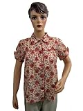 Womens Boho Designer White Red Floral Printed Blouse Tunic Top Small Size