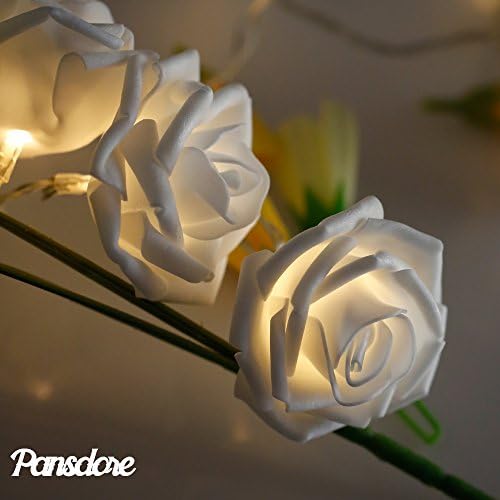 Homie Life Battery Powered Rose Flowers String Lights. 20 LED Bulbs with Timer. 20 Pure White Rose On A 7.78ft Clear Cable. Idea for Home Decoration, Wedding, Party Indoor, Birthday (Warm white)