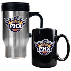 Phoenix Suns NBA Stainless Steel Travel Mug & Black Ceramic Mug Set - Primary Logo by Great American Products