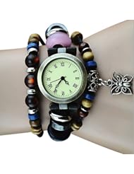 Womens Retro Vintage Quartz Butterfly Weave Wrap Faux Leather Bracelet Wrist Watch