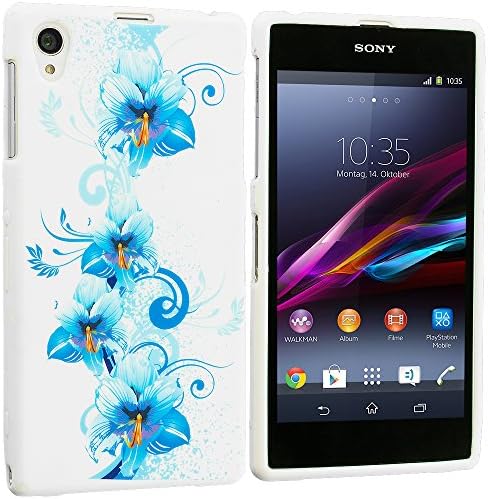 Accessory Planet(TM) Blue White FLower TPU Design Soft Rubber Case Cover Accessory for Sony Xperia Z1