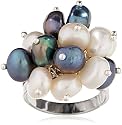 BoBijou "Burlington Amusement" black and white pearl cluster adjustable ring