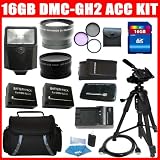 Advanced Panasonic Lumix DMC-GH2 Camera Accessory Kit Includes (2Pcs) DMW-BLC12 Replacement battery + AC/DC Charger + 16GB SDHC Memory + Wallet + Flash + Reader + Deluxe Case + Tripod + Wide Angle Lens + 2X Telephoto Lens + (3Pcs) Filter Kit + More