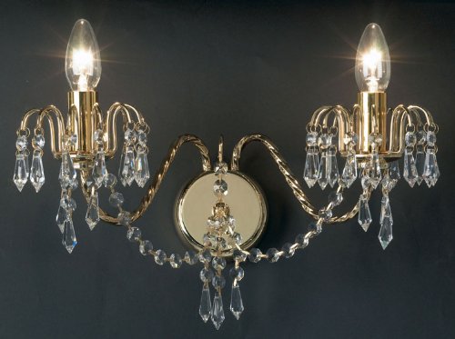 Brass Plated Chandelier Wall Light with Crystal Decor