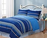 Twin Geo Stripes Blue Reversible Comforter Bedding Set