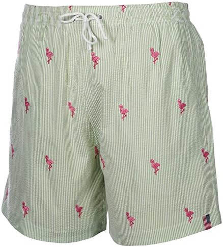 Weekender Swimwear Men's Seersucker Stripe Volley Beach Swimsuit Trunk Key Lime Flamingo Large