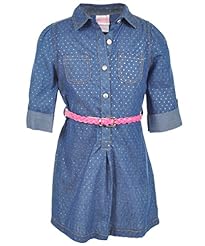 Girls Cotton Glittering Belted Dots Print  Dress
