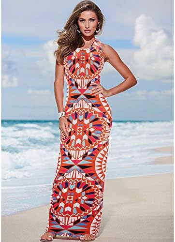 RUIYGE Sexy Sleeveless Bodycon Printed Maxi Dress