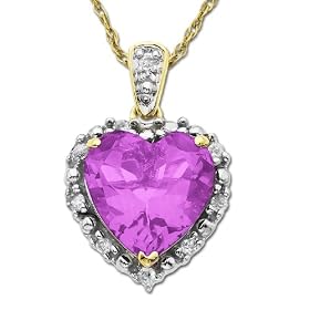 10k Yellow Gold 10mm Heart Shaped Created Pink Sapphire and Framed Diamond... by Amazon.com Collection