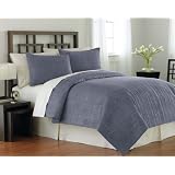 3PC Microsuede Coverlet Set Queen Blue 90x90 by 