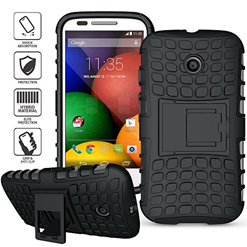 ElBolt Motorola E / Moto E 3 in 1 Bundle Armor Grenade Viewing Stand/Kickstand Hard Gel Case- Black (Free Ultra-Sensitive Stylus Pen and Premium Screen Protector by ElBolt TM)