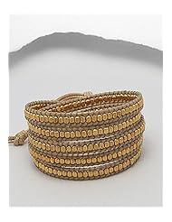 Light Brown Cotton Bracelet In Brass