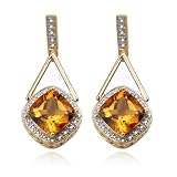 18k Yellow Gold Plated Sterling Silver Citrine 8mm and Diamond Earrings