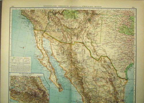 1893 GERMAN MAP NORTH AMERICA MEXICO TEXAS CALIFORNIA