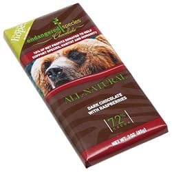 Endangered Species Grizzly, Dark Chocolate (72%) with Raspberries, 3-Ounce Bars (Pack of 12)