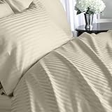 IMAGE OF LUXOR Egyptian Cotton 800 Thread Count Sateen Stripe Bed Sheet Set Queen - Beige with BONUS White Pillowcase.